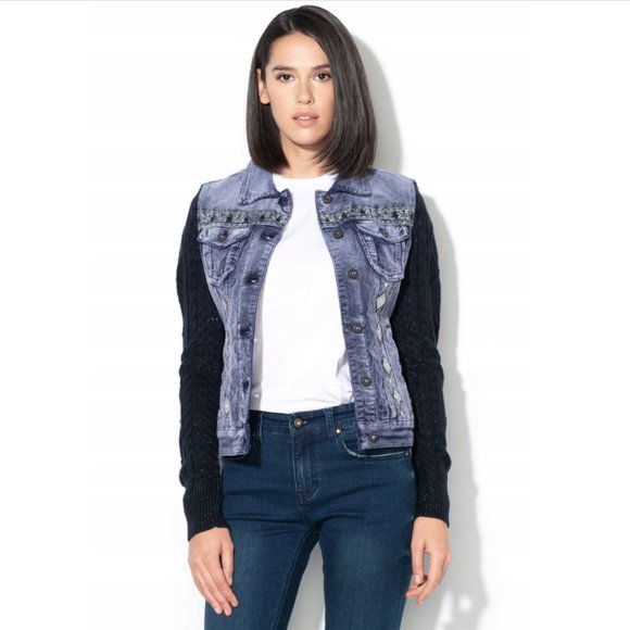 Desigual Blue and Black Denim Jacket - Picture 1 of 9